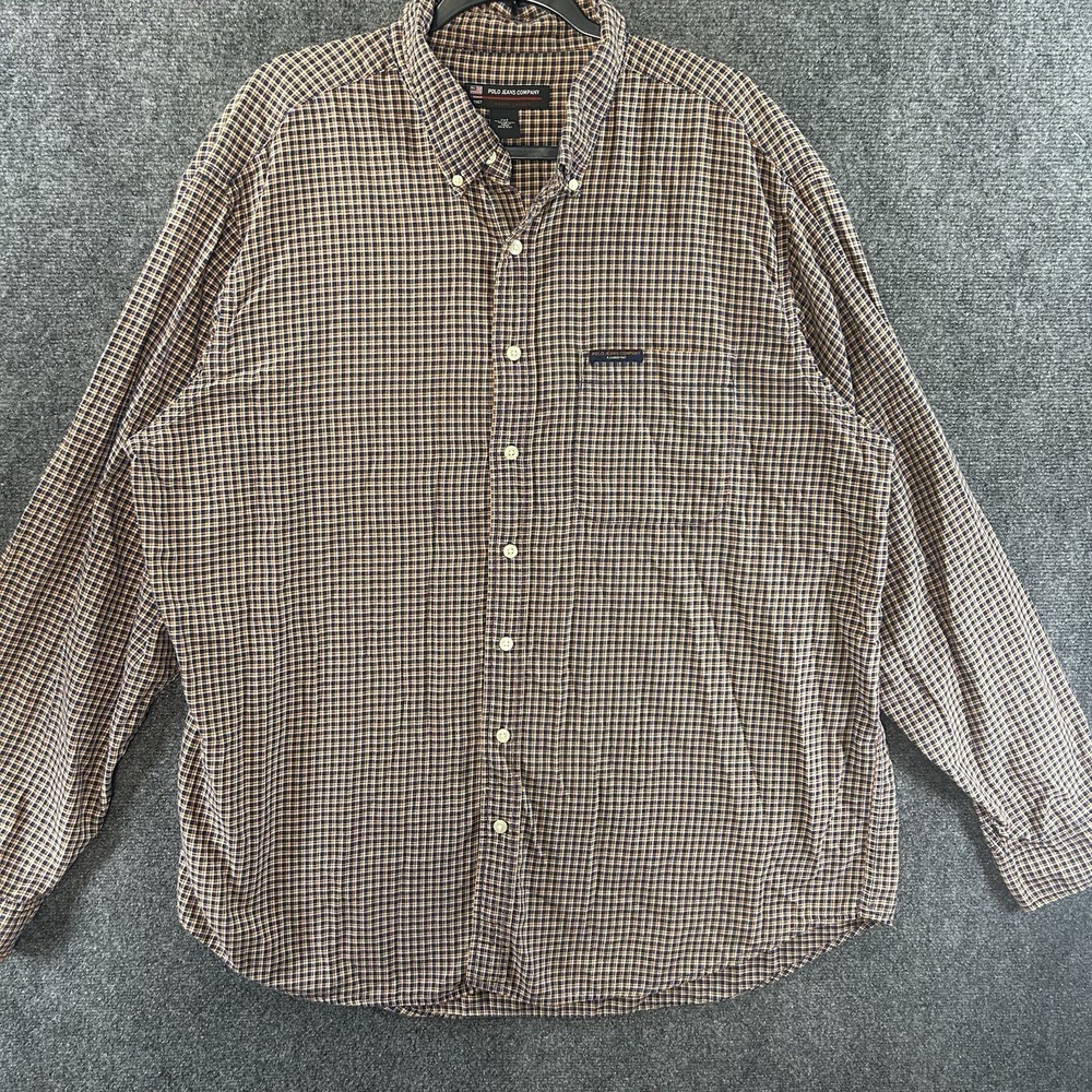 Vtg Polo Jeans Co Ralph Lauren Button Down Shirt Mens 2XT Tall Navy Plaid Preppy